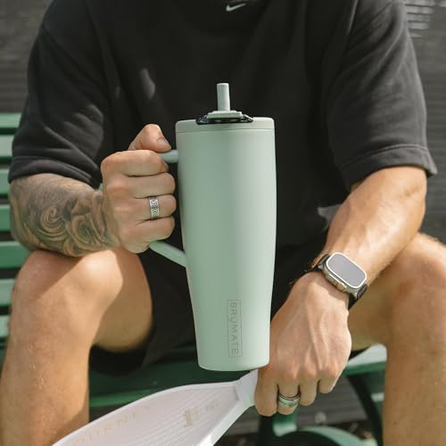 BrüMate Era Flip 40oz Tumbler with 100% Leakproof Covered Straw Lid | Hygienic Covered Straw | Insulated Stainless Steel Water Bottle with Handle | Cup Holder Friendly | BPA-Free (Polka Pearl)