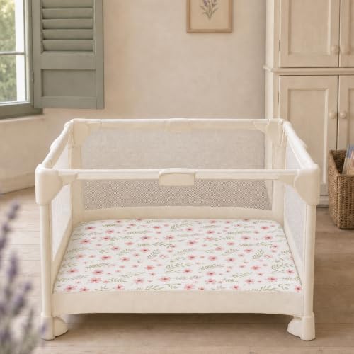 Pack and Play Mattress Sheets Fitted, 3 Pack Mini Crib Sheets | Stretchy Playard playpen Sheet, Compatible with Graco Pack N Play Mattress, Soft and Breathable Material, Pink Floral