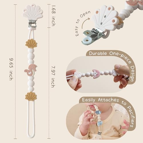 Moonkie Silicone Pacifier Clips for Baby – Durable One-Piece Binky Holder, Mixed Styles Paci Clips, Baby Essentials for Newborn Boys & Girls - 4 Pack (Sunset Shore)