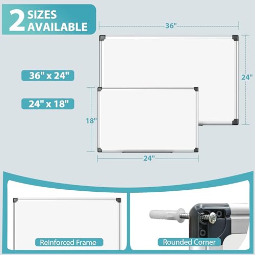 VUSIGN 36" x 24" Magnetic Dry Erase Board for Wall with Aluminum Frame | Markers, Magnets, Eraser & Tray Included, Dry Erase White Board for Office, School, Home