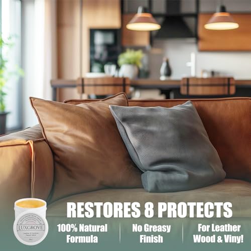 LUXGROVE® Wood & Leather Furniture Repair Salve, Conditioning Balm for Couches, Car Seats, Tables, Cabinets, Doors, Shoes, Purses, Boots & Saddles, Helps Revive Dry, Dull & Scuffed Surfaces, 8oz