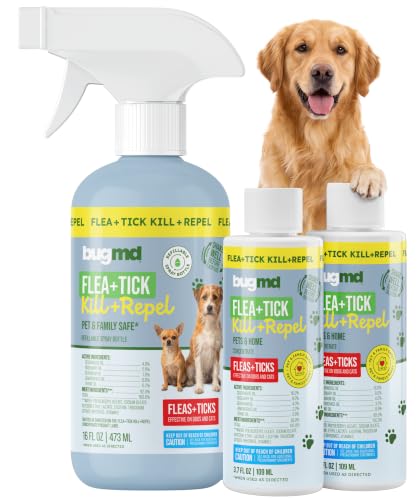 BugMD Flea and Tick Spray for Dogs - Kills & Repels on Contact | Plant-Powered Treatment for Home, Furniture and Carpet - Makes 32 oz | Starter Kit