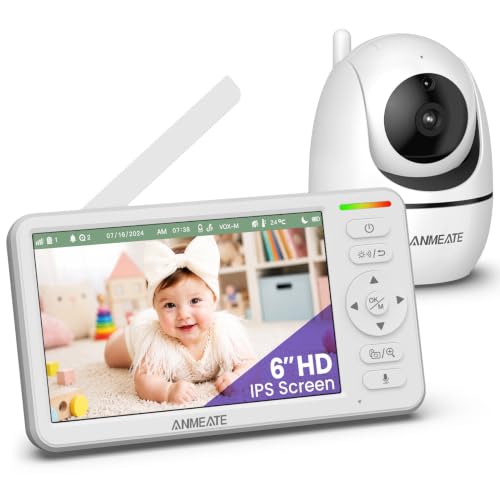 ANMEATE 6" Video Baby Monitor with Camera and Audio No WiFi | 48Hr Battery Life, Remote Pan Tilt Zoom, Thermal Sensor, Two-Way Audio, White Noise, 1000ft Long Range Secure Infant Monitor