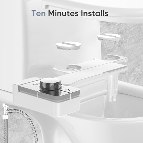 Upgrade Bidet Attachment for Toilet Seat, Adjustable Angle Dual Nozzle, Self-Cleaning, Non-Electric Bidet Attachment for Rear & Feminine Wash, Controllable Fresh Cold Water Pressure