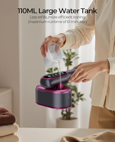 Travel Steamer for Clothes 1200W: 5-Mode Handheld Iron & Steam 15s Heat-Up, 90° Rotatable, 7-Hole Ceramic Soleplate, No-Drip Steam, 110ml Tank, 110V Deep Purple&Grey
