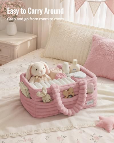 Blissful Diary Flannel Diaper Caddy Organizer with Gift Packaging, Portable Nursery Storage Basket, Gift for Baby Shower, Newborn Boys & Girls Essentials, Registry Search Must Haves, Blush Pink