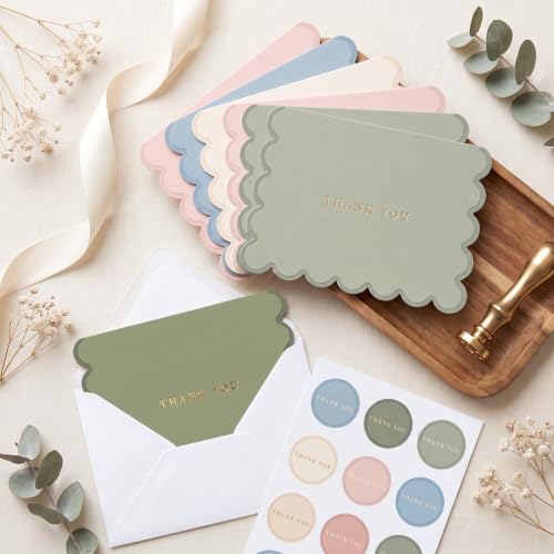 AUDREE Thank You Cards with Envelopes, Scalloped Gold Foil 50 Pack 3.5x5 | Elegant Greeting Notes with Matching Adhesive Envelopes - Perfect for Wedding, Bridal & Baby Showers, All Occasion