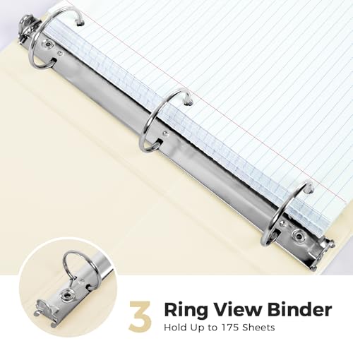SKYDUE 1 Inch 3 Ring Binder with 8 Tab Dividers & 24 Labels, Pastel Binder Organizer for Letter Size Paper, Aesthetic School Binder for Notes, Documents, Office & Home Organization, Pearl White