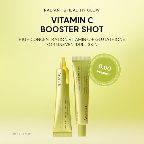 Arencia Vitamin C Booster Shot Serum with Glutathione, Niacinamide and Vitamin E for Dark Spot Care, Fine Lines & Wrinkles, Glass Skin, Korean Skincare 30ml/1.01 fl.oz