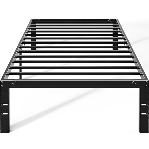 OLIXIS Twin Metal Platform Bed Frame - 14in High Heavy Duty Mattress Foundation with Storage Space, No Box Spring Needed, Sturdy Steel Slat Support, Easy Assembly, Black