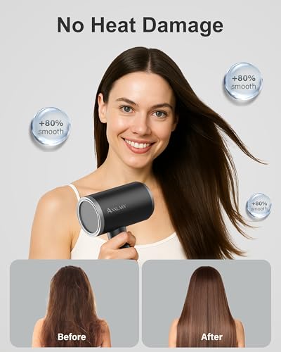 ANNLARY Hair Dryer with Comb, ANNLARY 1800W Blow Dryer with Diffuser for Curly Hair, Plasma Ionic Hair Dryer for Frizz Control, Foldable Portable Low Noise Hairdryer, 6.5 ft ALCI Cord