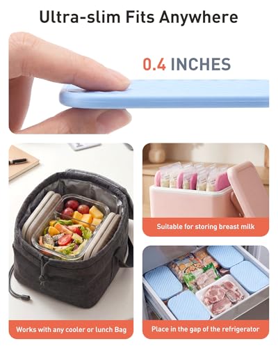 TOURIT 4 Pack Reusable Slim Ice Packs for Lunch Boxes and Coolers | Long Lasting Lunch Box Cooler Ice Packs, BPA-Free Non-Toxic Freezer Packs – for Lunch Bags, Travel, Picnic or Camping