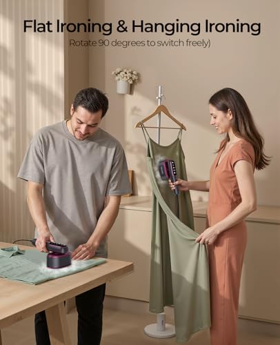 Travel Steamer for Clothes 1200W: 5-Mode Handheld Iron & Steam 15s Heat-Up, 90° Rotatable, 7-Hole Ceramic Soleplate, No-Drip Steam, 110ml Tank, 110V Deep Purple&Grey