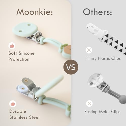 Moonkie Silicone Pacifier Clips for Baby – Durable One-Piece Binky Holder, Mixed Styles Paci Clips, Baby Essentials for Newborn Boys & Girls - 4 Pack (Sunset Shore)