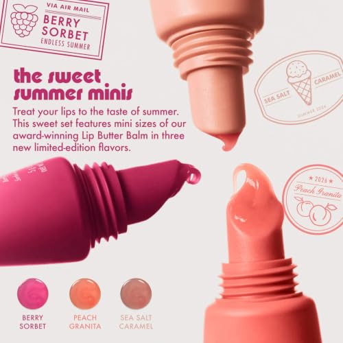 Summer Fridays Sweet Summer Minis Lip Balm Trio (0.35 Oz, 3 Ct) | Limited-Edition Tinted Lip Gloss Gift Set, Hydrating, Non-Sticky Sheer Color, Nourishing Skin Care Ingredients, Vegan