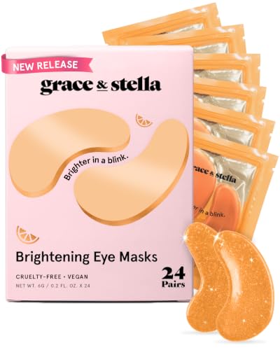 grace & stella New Brightening Eye Patches for Dark Circles (24 Pairs) - Vitamin C Under Eye Patches for Puffiness - Perfect Gifts for Women & Morning Skin Care Routine, Vegan Under Eye Mask