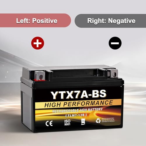 YTX7A-BS 12V 6Ah AGM Sealed Motorcycle Battery, Maintenance-Free, Compatible with GY6 50CC 125CC Scooters & Mopeds