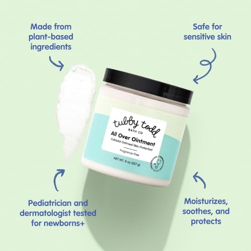 Tubby Todd All Over Ointment, Baby Eczema Cream for Sensitive Skin | Multi-Purpose Baby Skin Relief Cream for Dry Skin, Steroid & Gluten Free, 8 oz,1 Pack, Fragrance Free