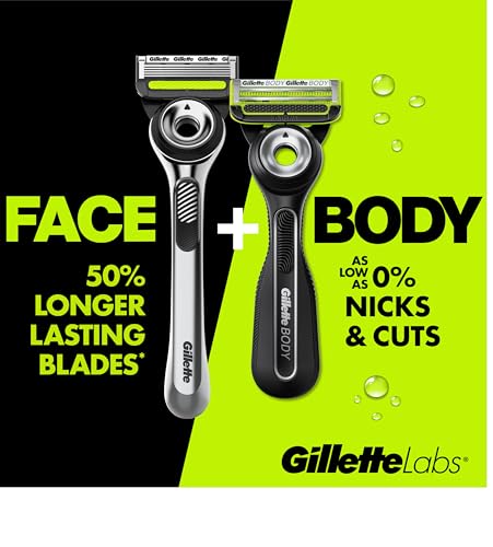 Gillette Labs Body + Intimate Razor For Men, Handle + 4 Blade Refills, Travel Cover