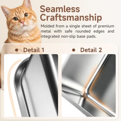Stainless Steel High Sides Cat Litter Box,Medium | Leakproof one-piece design with non-stick,odor-free smooth surface.Ideal for indoor cats and kittens.