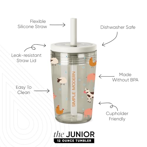 Simple Modern Toddler Tumbler with Straw | 12oz Cute Kids Cup, Farm Animals | Junior Tumbler Kids Water Bottle & Spill Proof Sippy Cup for Girls, Boys | See-Through Lid, Toddler Cup | Farm Animals