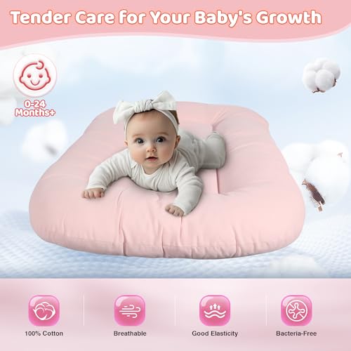 Infant Support Cushion - Organic Soft Cotton Baby Support Cushion for Newborn 0-24 Months, Breathable Portable Pad for Home and Travel, Washable Cover Included, Ideal Baby Essentials Gift, Rose Petal