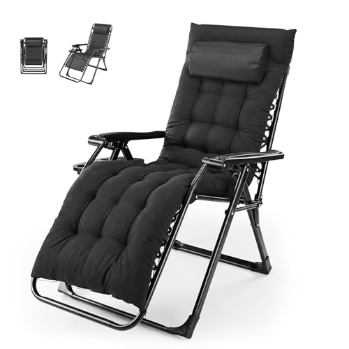 NEWBULIG Zero Gravity Chair, Folding Patio Recliner with Cup Holder Trays | Portable Patio Chairs, Lounge Chair for Outdoor, Indoor, Beach, Pool, Camping, Balcony, Porch, Black