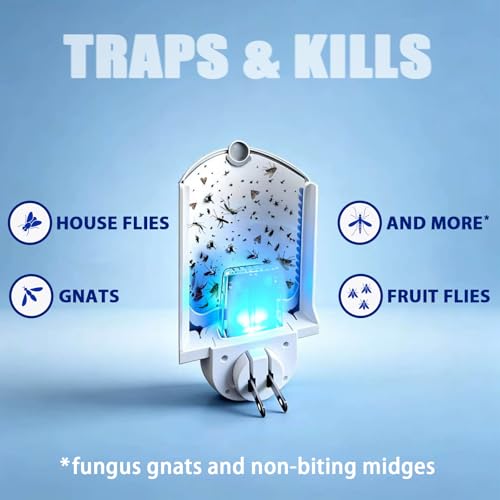 Flying Insect Trap for Indoor Use (2 Starters & 6 Refill Cartridges), UV Light Bug Catcher for Fruit Flies, Gnats & Small Flying Pests, Silent, No-Zap, Mess-Free