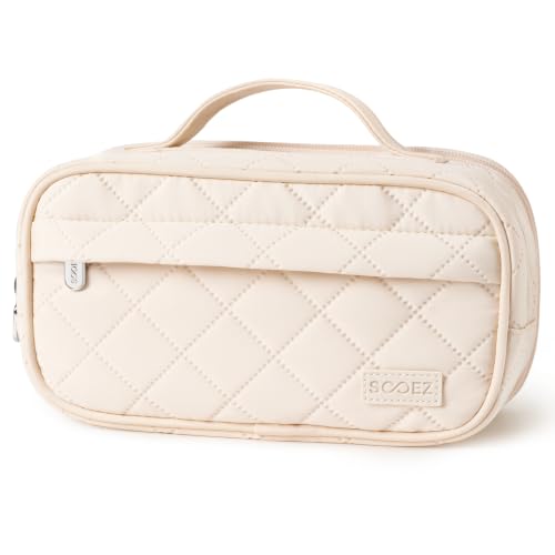 Sooez Large Pencil Case, Pencil Pouch with Handle, Pen Bag Marker Organizer | Soft Quilted, 7 Compartments, Wide Opening, Smooth Sturdy Zippers, Aesthetic Design, School Supplies for Teen Girls & Women