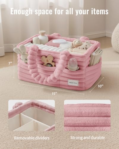 Blissful Diary Flannel Diaper Caddy Organizer with Gift Packaging, Portable Nursery Storage Basket, Gift for Baby Shower, Newborn Boys & Girls Essentials, Registry Search Must Haves, Blush Pink