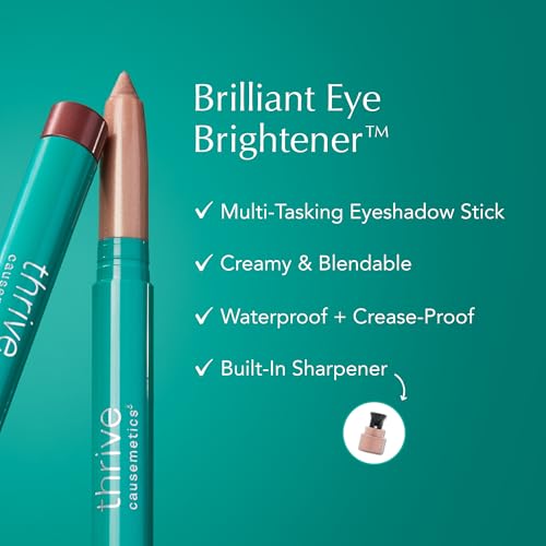 Thrive Causemetics Brilliant Eye Brightener Stick Mauve Taupe Shimmer Shade | Eyeshadow Stick, Waterproof Cream-to-Powder Eye Highlighter, Crease Resistant, Built-In Sharpener, Vegan, Muna Shade