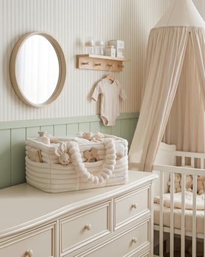 Blissful Diary Flannel Diaper Caddy Organizer & Gift Packaging, Cream Beige | Portable Diaper Basket, Nursery Storage Basket, Gift to Baby Shower, Newborn Boy & Girl Essential, Registry Search Must Haves