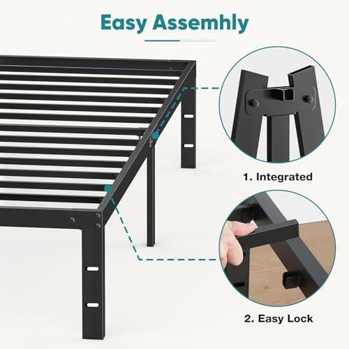 OLIXIS Twin Metal Platform Bed Frame - 14in High Heavy Duty Mattress Foundation with Storage Space, No Box Spring Needed, Sturdy Steel Slat Support, Easy Assembly, Black