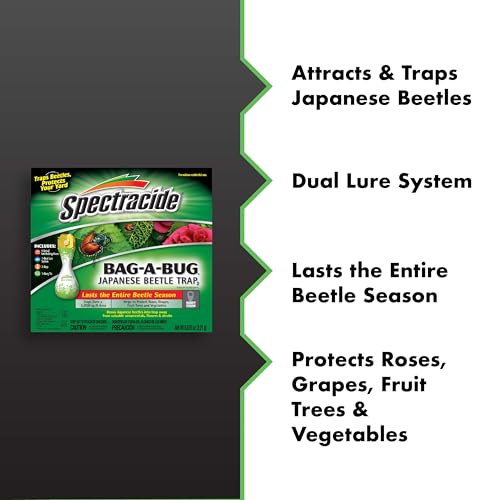 Spectracide Bag-A-Bug Japanese Beetle Trap Bundle, 1 Trap & 2 Refills | Includes 1 Trap & 2 Lure Refills, Protects Roses, Grapes, Fruit Trees & Vegetables, Traps Beetles Over 5,000 Sq. Ft. Area