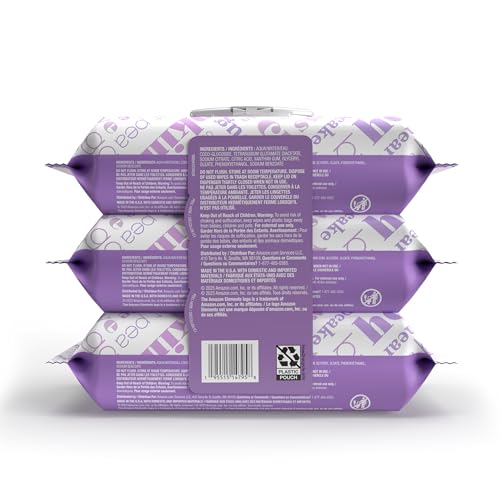 Amazon Elements Baby Wipes, Sensitive, Unscented, Cleans Gently, 270 Count, Flip-Top Packs, Pack of 3