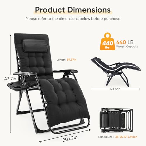 NEWBULIG Zero Gravity Chair, Folding Patio Recliner with Cup Holder Trays | Portable Patio Chairs, Lounge Chair for Outdoor, Indoor, Beach, Pool, Camping, Balcony, Porch, Black