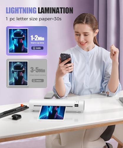 9 Inch Portable Laminator Machine with 40 Laminating Sheets and Trimmer | A4 Cold & Thermal Laminator, Laminating Machine with ABS Jam-Release for Home, Office, School, Business white