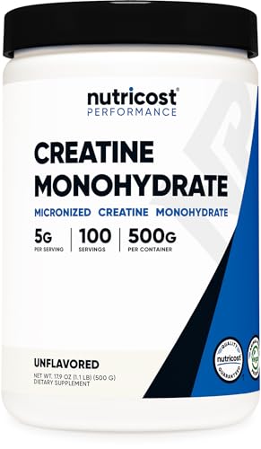 Nutricost Creatine Monohydrate Micronized Powder 500G, 100 Servings | 5000mg Per Serving (5g), 17.9 Oz