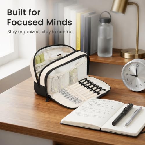 Sooez Pencil Case, Pencil Pouch Large Capacity, Pen Bag Storage Organizer | Clean Two-Tone Design, Multiple Compartments, Versatile Storage, Smooth Durable Zippers, Water-Resistant Fabric, Stable Base