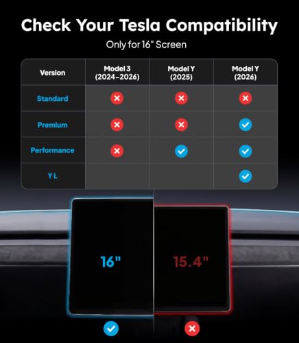 for 2026 Tesla Model Y Juniper/Model Y L Screen Protector, 16", Matte | For 2026 Model Y (Premium & Performance)/Model Y L, No Glare & Fingerprint, Tempered Glass Protector with Alignment Kit