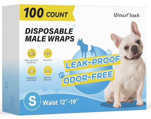 Wowflash 100 Count Dog Belly Bands for Male Dogs, Male Dog Diapers Disposable, Leakproof Dog Wraps with Wetness Indicator, Breathable Quick-Dry, Secure Fit for Doggy Puppy Training, Small