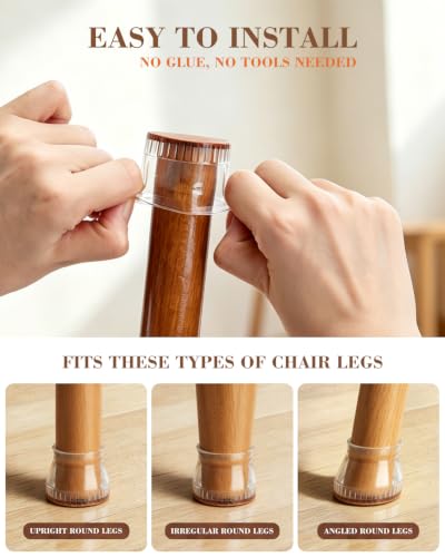 Chair Leg Floor Protectors, 24 Pack Silicone Furniture Pads for Hardwood Floors, Anti-Scratch Furniture Sliders Felt Pads, Noise-Reducing Chair Feet Covers, Table Legs Fit Sizes to(1.3" to 1.97")
