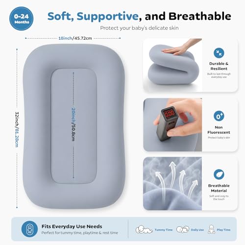 Baby Lounger for Newborns 0-24 Months - Baby Essentials | Soft Breathable Cotton Infant Support Cushion for Tummy Time & Play, Portable Infant Lounger - Navy Blue (Cover Included)
