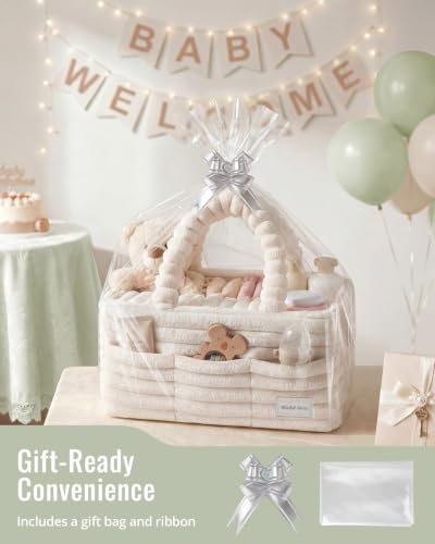 Blissful Diary Flannel Diaper Caddy Organizer & Gift Packaging, Cream Beige | Portable Diaper Basket, Nursery Storage Basket, Gift to Baby Shower, Newborn Boy & Girl Essential, Registry Search Must Haves