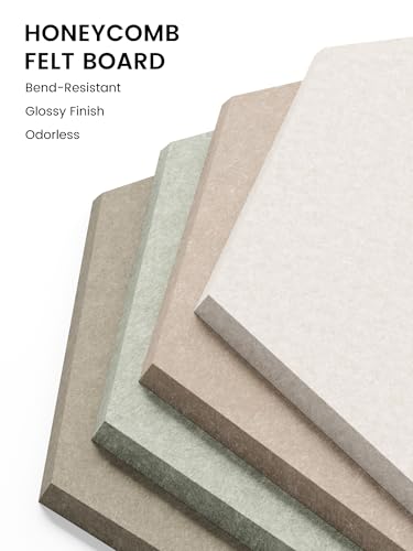 Fluxynara 12-Pack Hexagon Felt Bulletin Board Tiles, Linen Dusk-1 | Cork Board Alternative with 60 Adhesive Tabs for Notes, Photos and Reminders in Home Offices, Dorm and Classrooms
