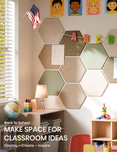 Fluxynara 12-Pack Hexagon Felt Bulletin Board Tiles, Linen Dusk-1 | Cork Board Alternative with 60 Adhesive Tabs for Notes, Photos and Reminders in Home Offices, Dorm and Classrooms