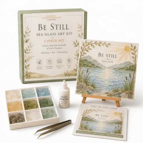 Psalms of Comfort & Strength Sea Glass Art Kit, Christian DIY Craft Kit with Inspirational Bible Verse Design, Religious Gift for Women, Faith Home Decor Wall Art，#A