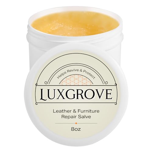 LUXGROVE® Wood & Leather Furniture Repair Salve, Conditioning Balm for Couches, Car Seats, Tables, Cabinets, Doors, Shoes, Purses, Boots & Saddles, Helps Revive Dry, Dull & Scuffed Surfaces, 8oz
