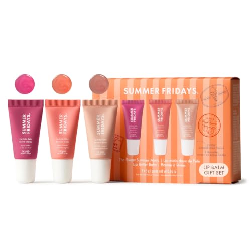 Summer Fridays Sweet Summer Minis Lip Balm Trio (0.35 Oz, 3 Ct) | Limited-Edition Tinted Lip Gloss Gift Set, Hydrating, Non-Sticky Sheer Color, Nourishing Skin Care Ingredients, Vegan