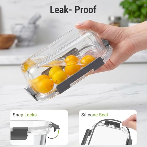 Dealusy 10 Sets 36 oz & 12 oz Glass Food Storage Containers with lids, Gray | 20-Piece Airtight Leak-proof Glass Meal Prep Containers with Lids, Microwave Oven Freezer Dishwasher Safe